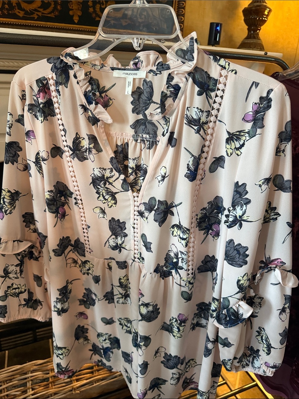Maurices Light Pink Floral Lace-Trim Blouse 0082